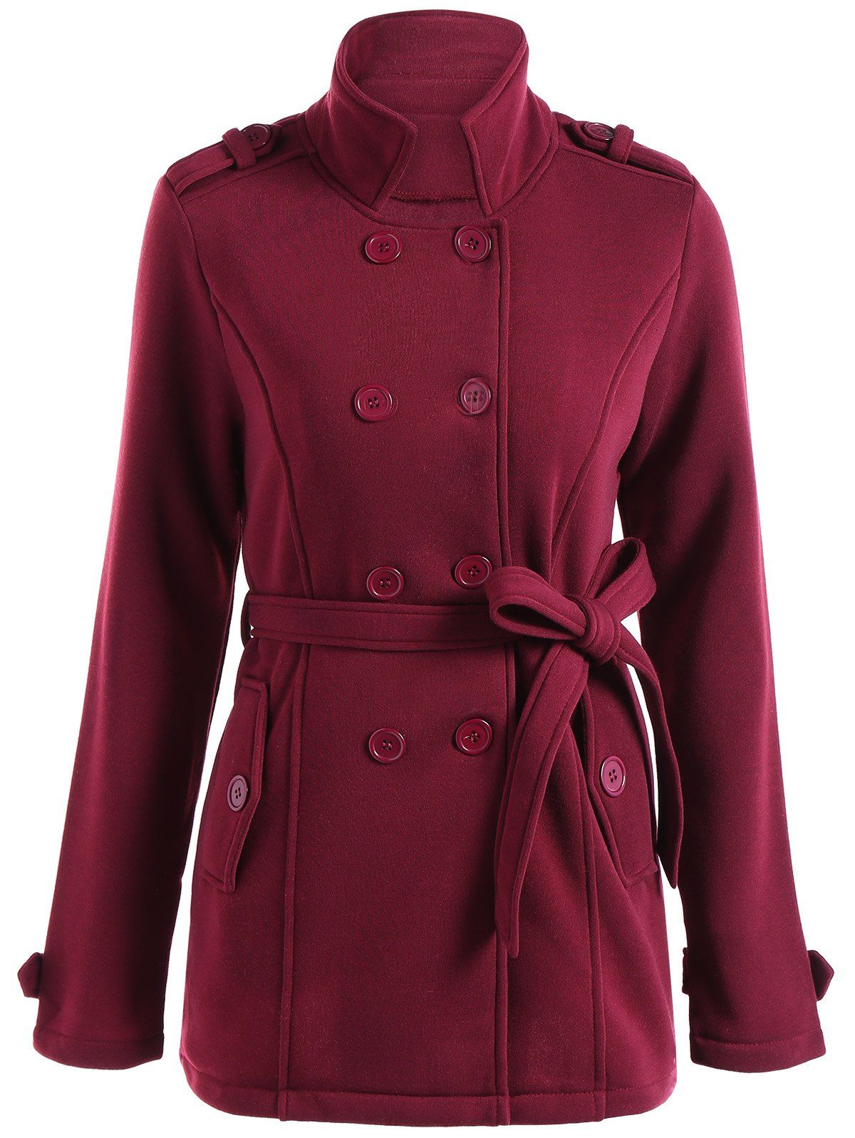 Wine Red M Double Breasted Belted Coat | RoseGal.com