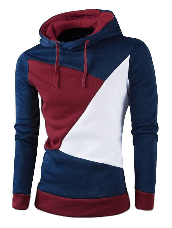 

IZZUMI Stylish Color Block Spliced Slim Fit Long Sleeve Hoodies For Men, Cadetblue