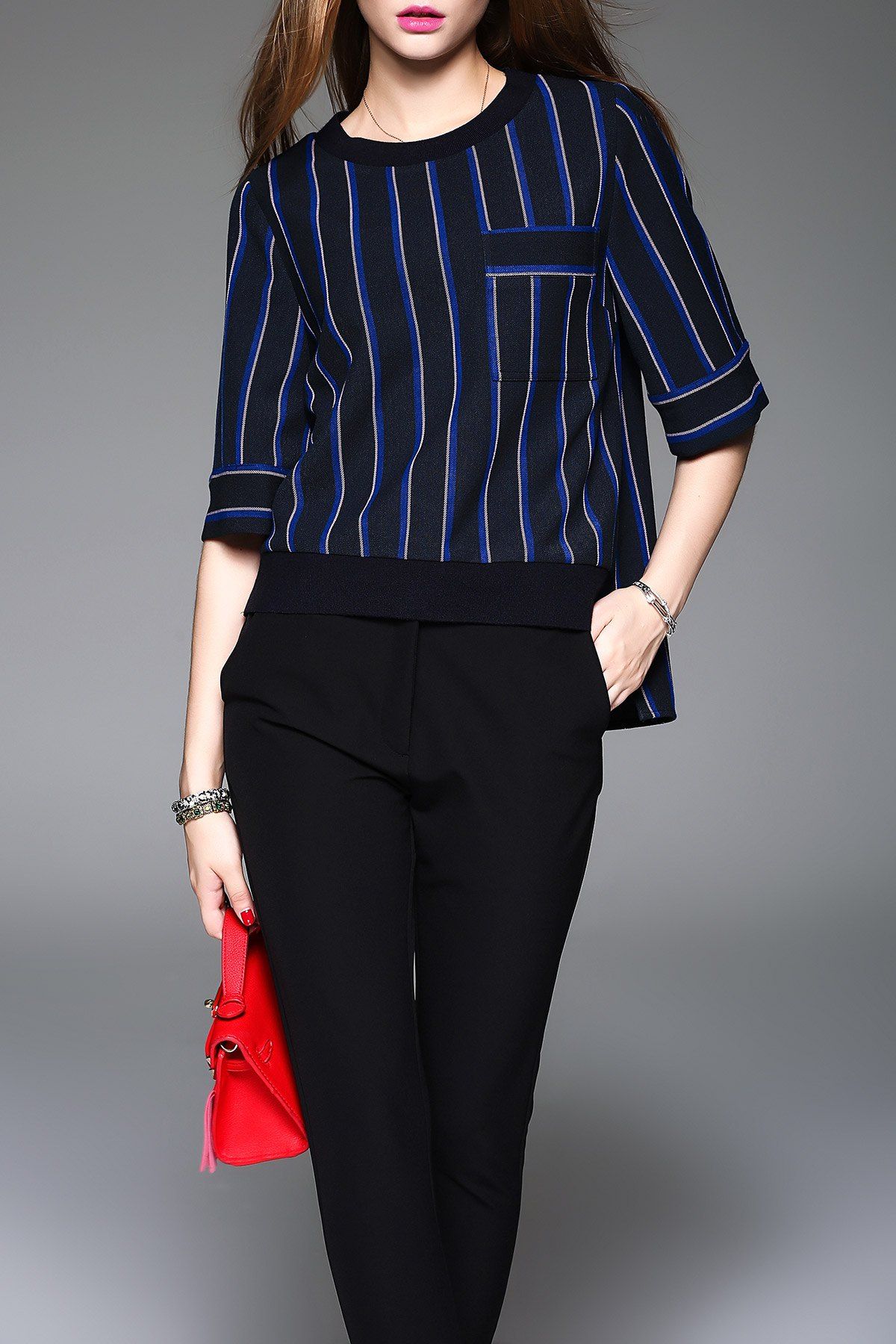 

High Low Stripe Blouse, Blue