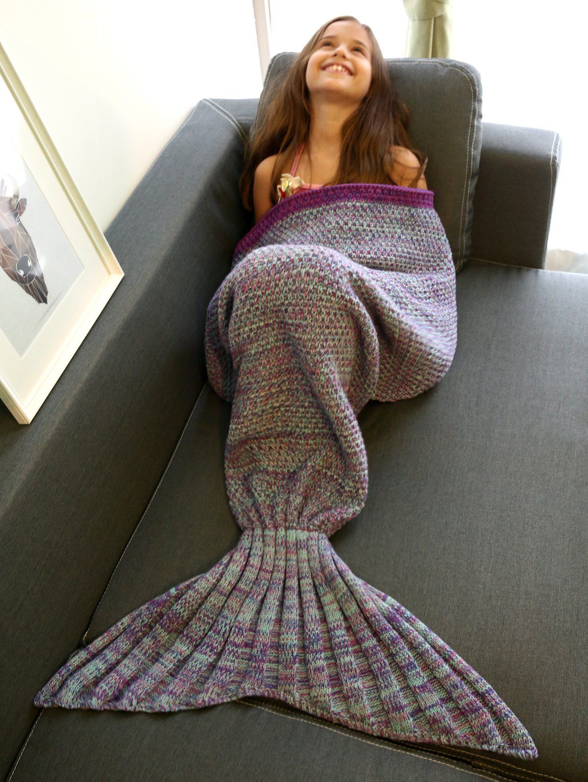 Shops Keep Warm Multi-Colored Knitted Mermaid Tail Design Blanket For Kid  