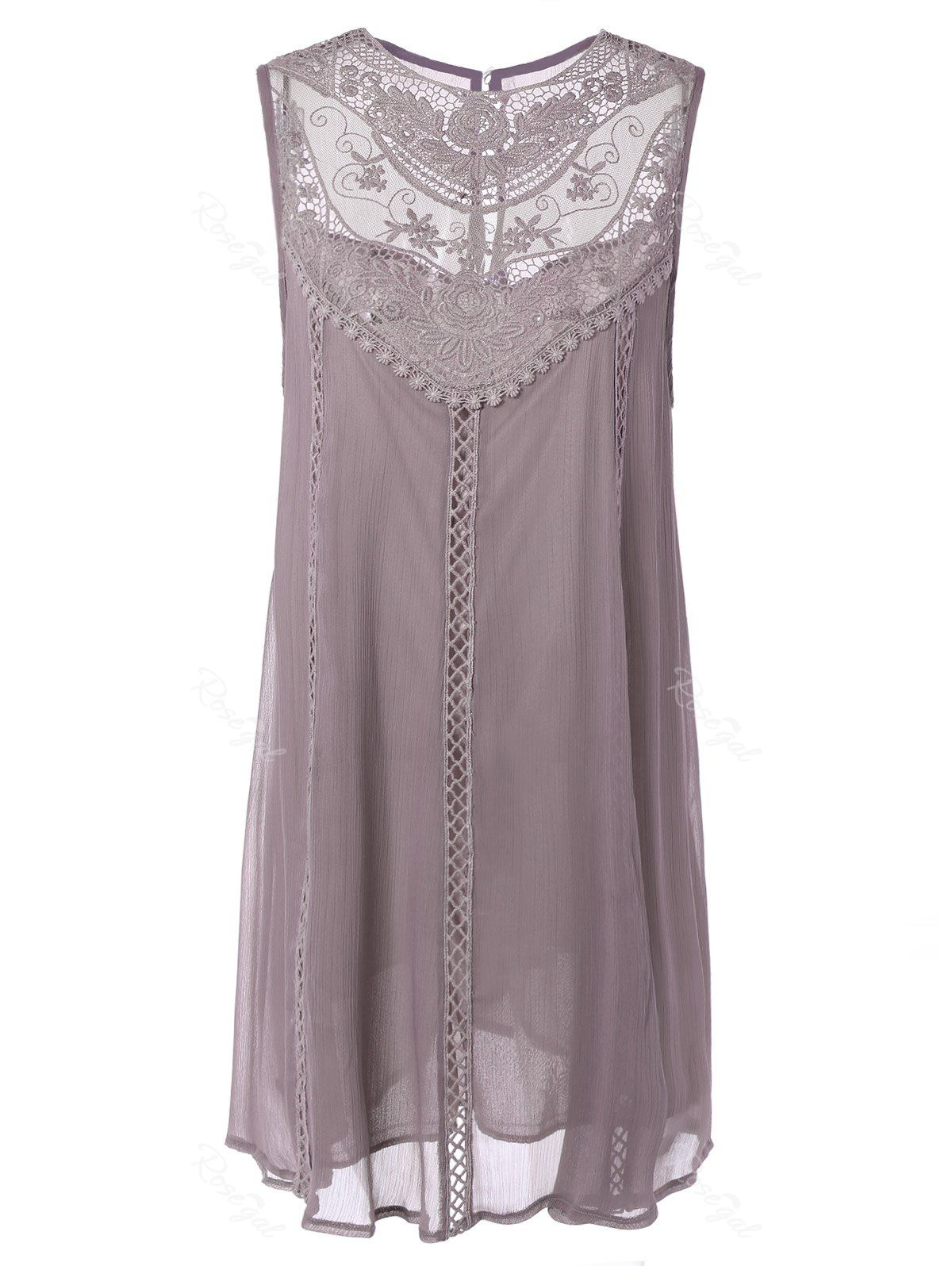 

Embroidered Lace Insert Plus Size Casual Sleeveless Dress, Pink