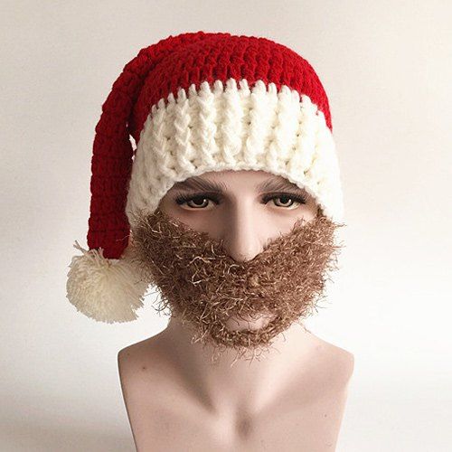 

Christmas Knitted Faux Beard Face Hat, Red