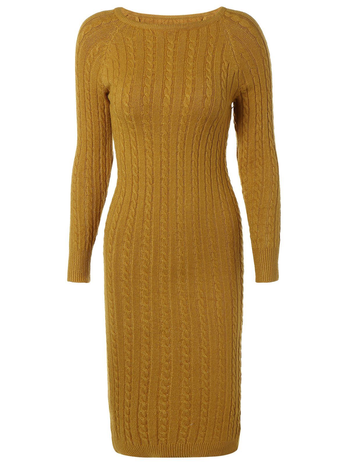 [27% OFF] Long Sleeve Cable Knit Bodycon Sweater Dress | Rosegal