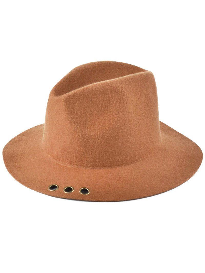 Chic Pure Color Floppy Metal Ring Charm Jazz Hat  