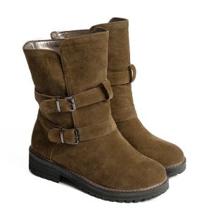 Buckle Slip On Suede Flat Ankle Boots