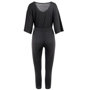 Black S 3/4 Sleeves High-waist Jumpsuit | RoseGal.com