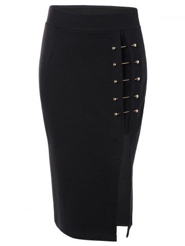 Black One Size Elastic Waist Mini Slit Sheath Skirt | RoseGal.com