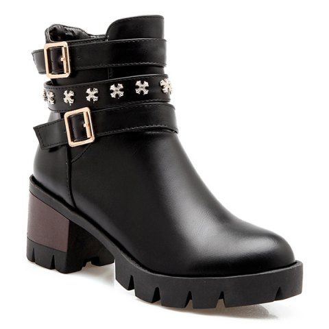 Black 41 Metallic Buckle Ankle Boots | RoseGal.com