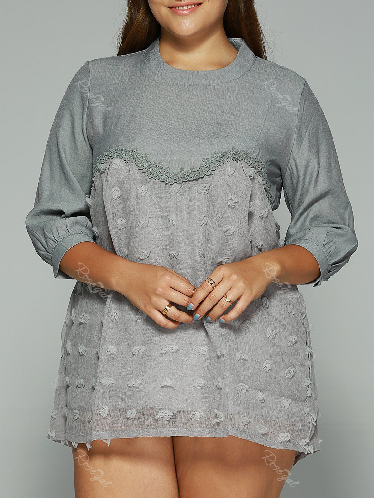 

Lacework Patchwork Mini Dress, Gray