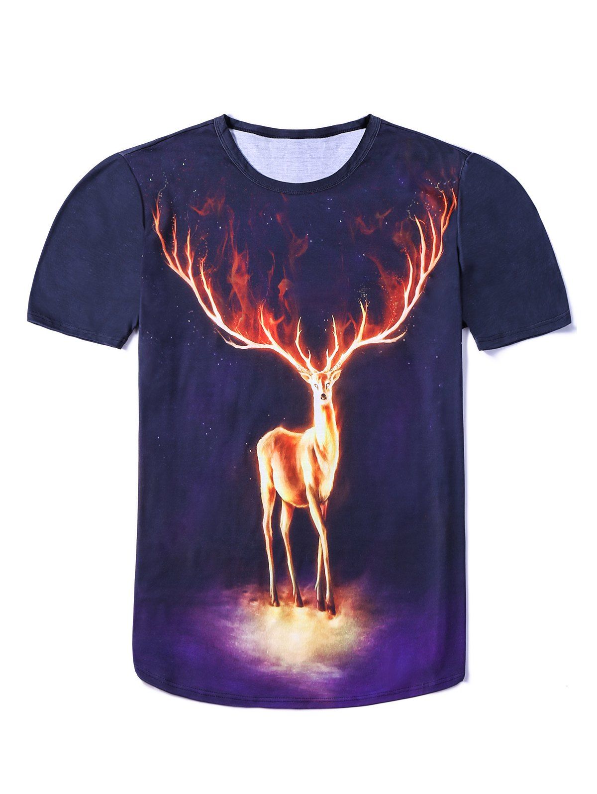 

3D Elk Starry Sky Single Sided Print Round Neck Short Sleeves T-Shirt For Men, Colormix