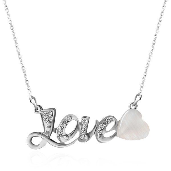 

Faux Opal Rhinestone Love Heart Necklace, Silver