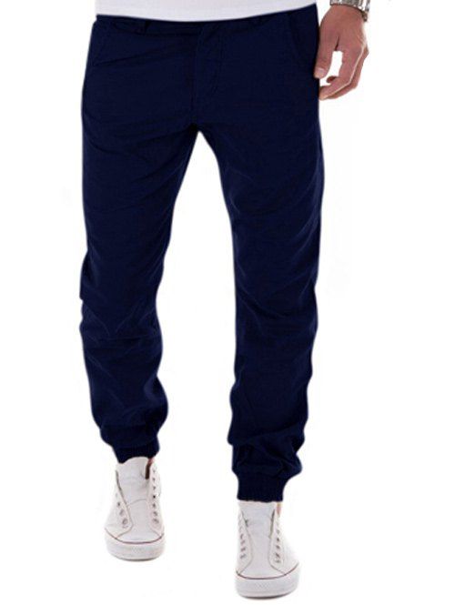 

Low-Slung Crotch Design Zipper Fly Beam Feet Jogger Pants, Cadetblue