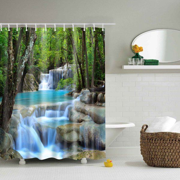Cheap Waterfall Nature Scenery Printed Waterproof Shower Curtain  
