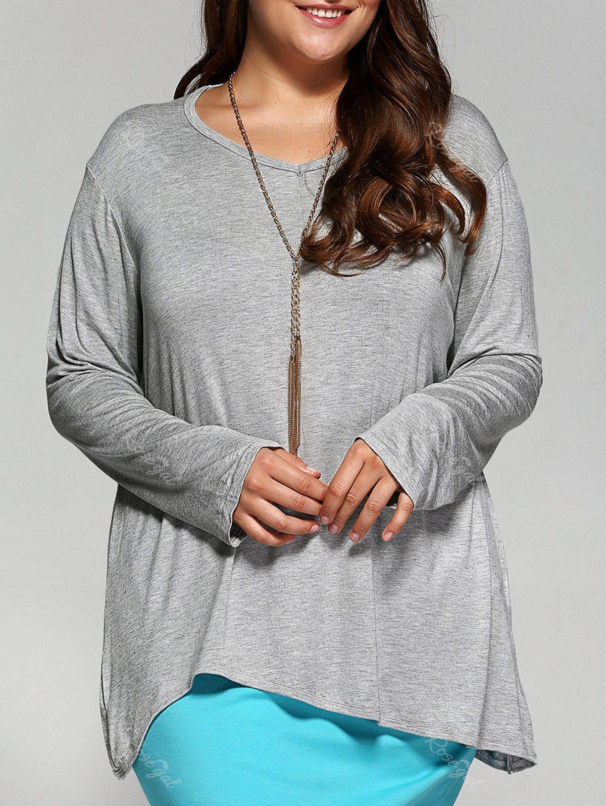 Loose Asymmetric Long T-Shirt, Light gray