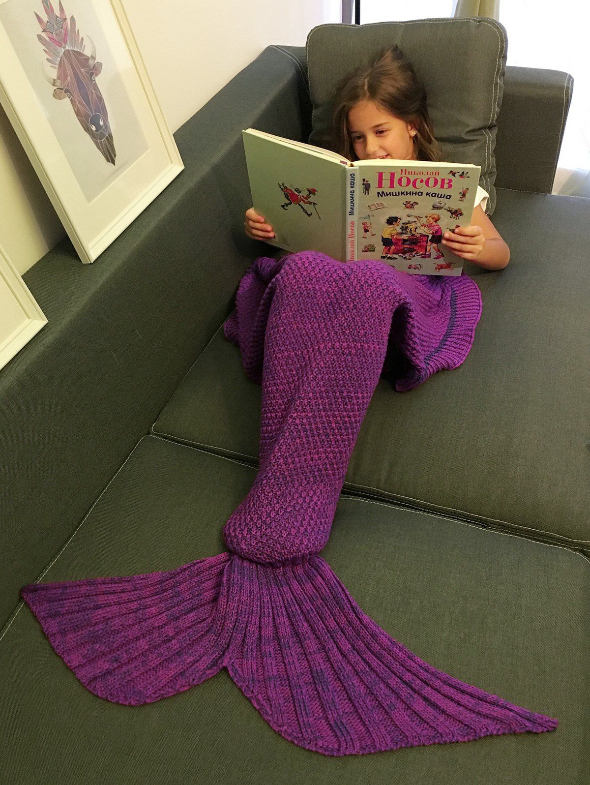 

Comfortable Flounced Design Knitted Mermaid Tail Blanket, Purple