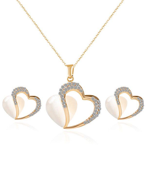 Online Rhinestone Faux Opal Heart Jewelry Set  