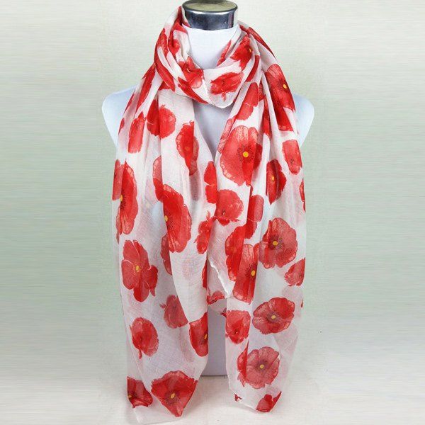 

Poppy Flower Print Voile Scarf, White