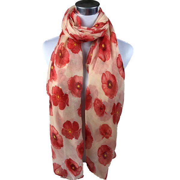 

Poppy Flower Print Voile Scarf, Orangepink