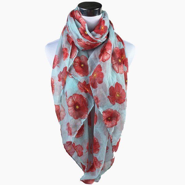 

Poppy Flower Print Voile Scarf, Light green