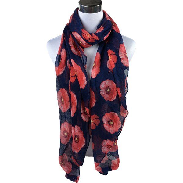 

Poppy Flower Print Voile Scarf, Deep blue