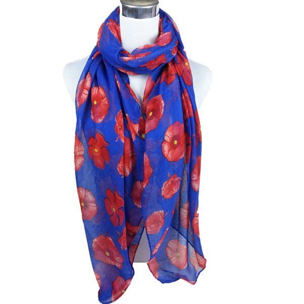 

Poppy Flower Print Voile Scarf, Blue