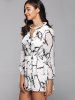 Ruff Collar Long Sleeve Chinese Painting Print Shirt Dress -  