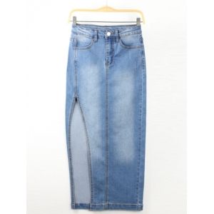 high slit denim skirt
