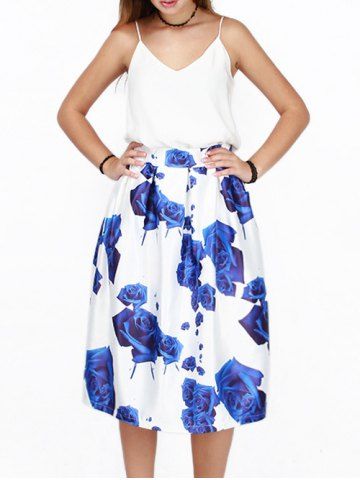 WHITE 3D Rose Print High Waist Puff Skirt M Outfits 3D Rose Print High Waist Puff Skirt WHITE M