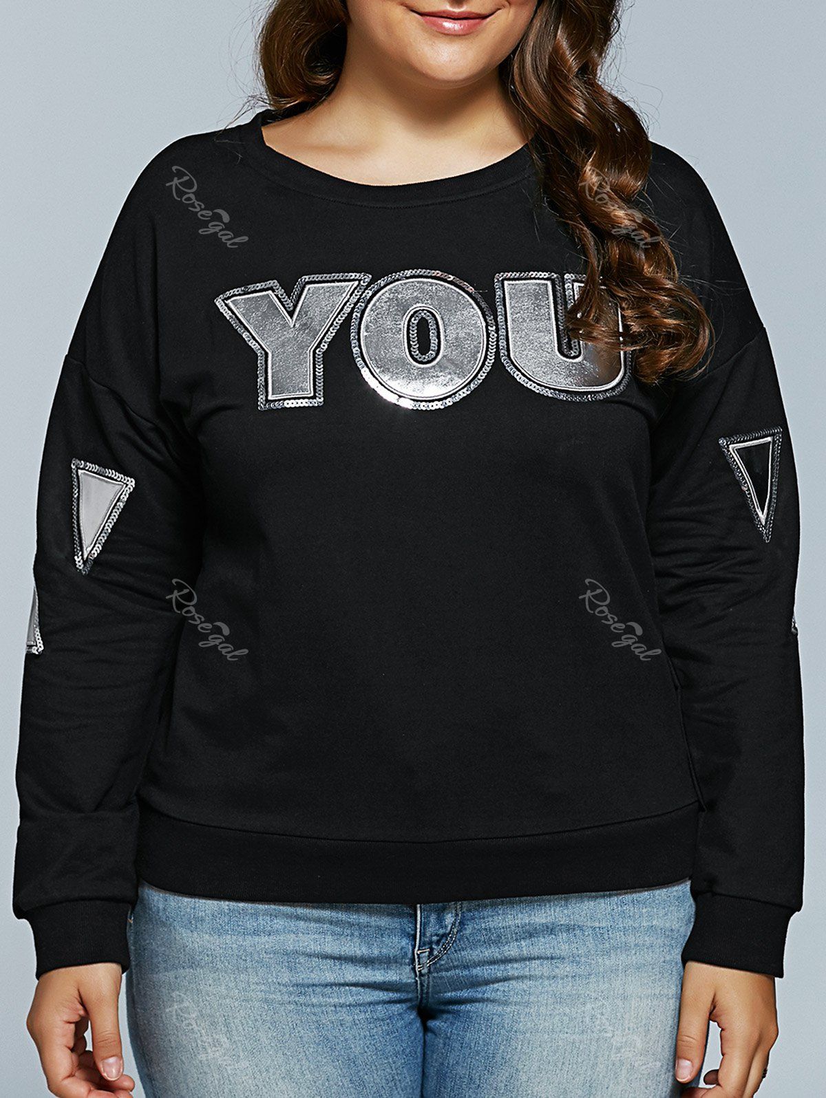 [27 OFF] Letter Applique Loose Sweatshirt Rosegal