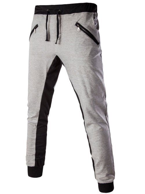 [47% OFF] Drawstring Zippered Color Splicing Jogger Pants | Rosegal