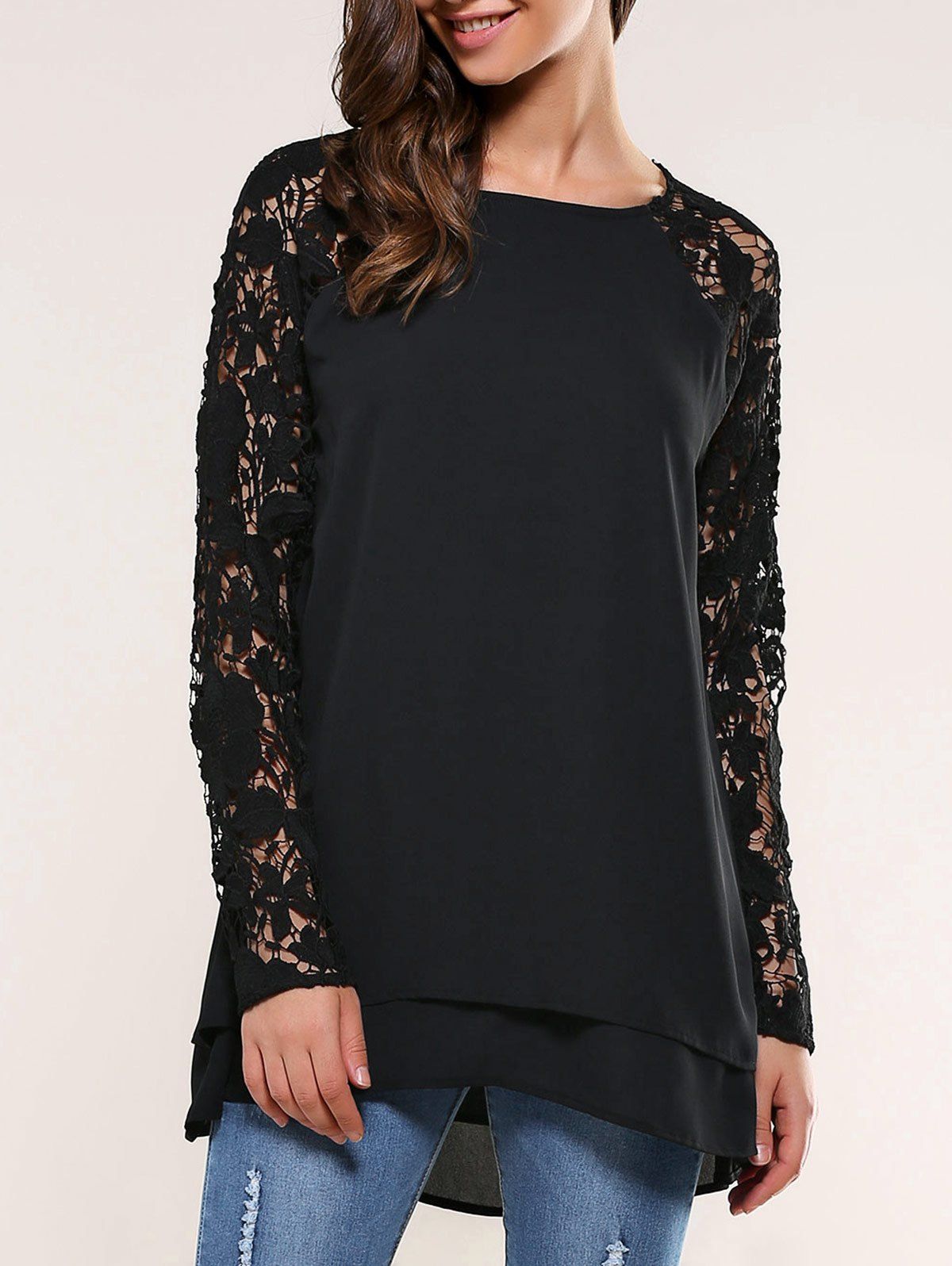 

Lace Splicing Blouse, Black