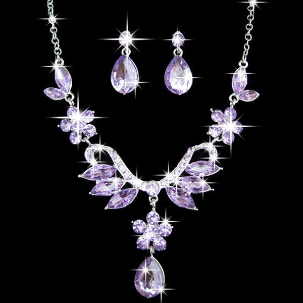 

A Suit of Faux Crystal Necklace and Earrings, Purple