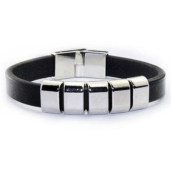 

Faux Leather Ring Charm Bracelet, Black