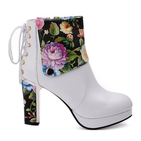 JUSTINREESS George Men's Leather Ankle Boots - Floral Print Oxford Toe, Lace Up - View #13