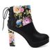 Floral Print Chunky Heel Ankle Boots -  