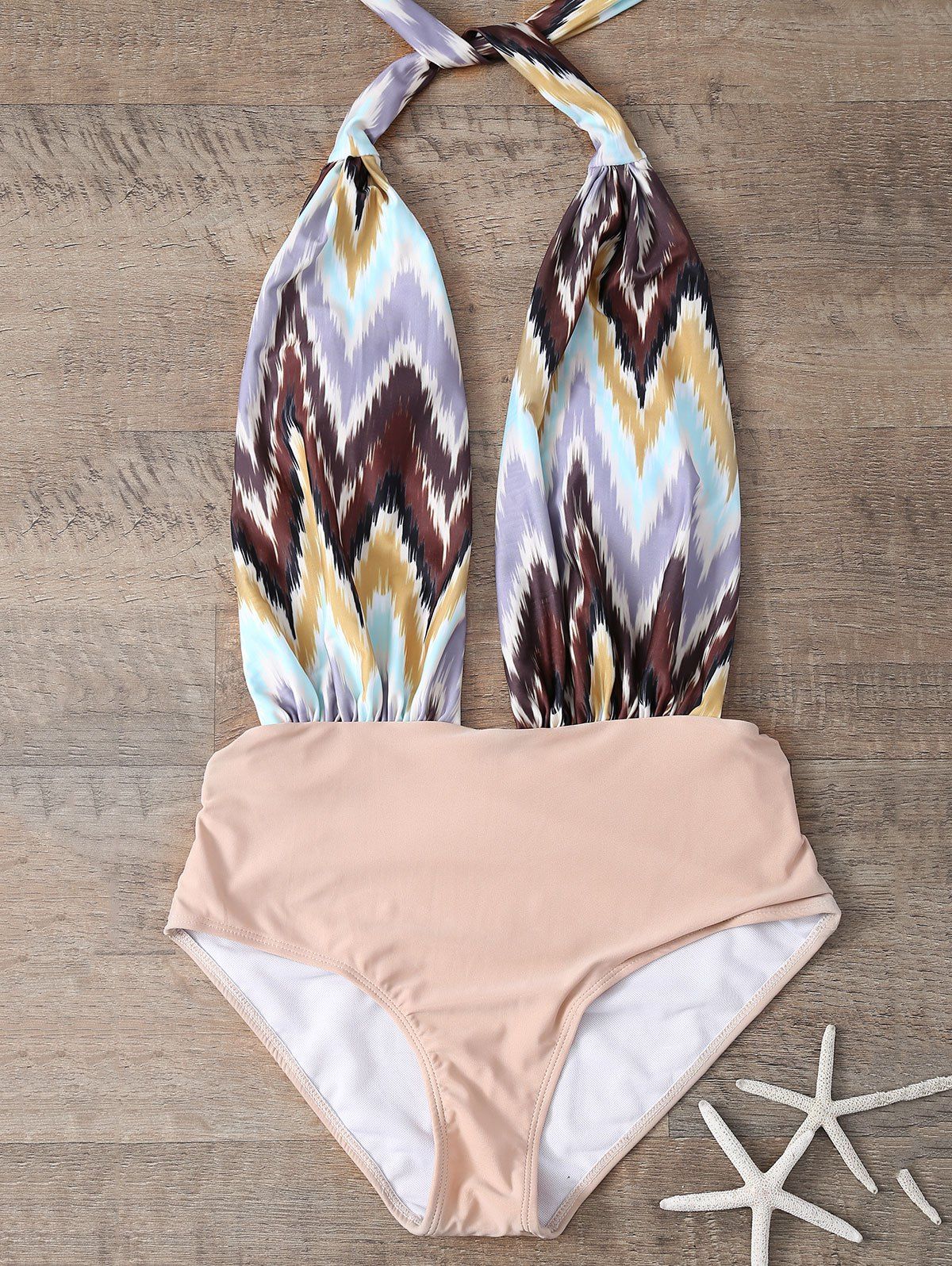 [25 OFF] Low Cut One Piece Graphic Swimsuit Rosegal