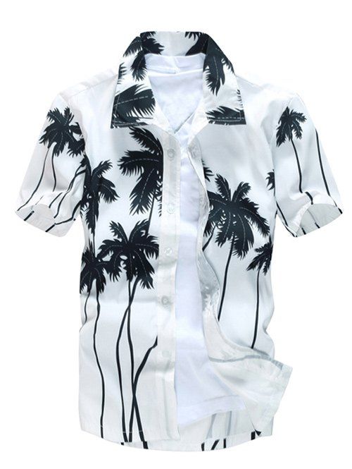 

Short Sleeve Coconut Palm Printed Hawaiian Shirt, White