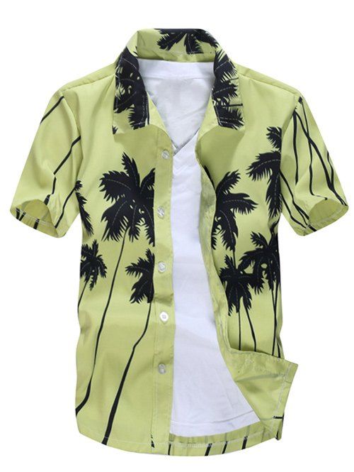 

Short Sleeve Coconut Palm Printed Hawaiian Shirt, Yellow