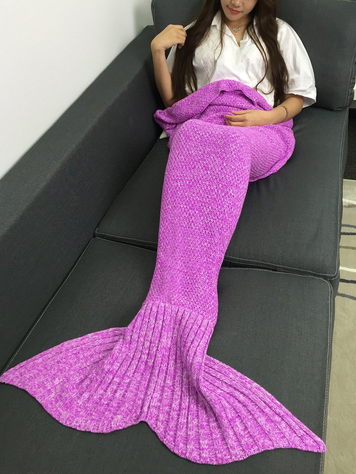 Discount Comfortable Warmth Knitted Sofa Bed Mermaid Blanket  