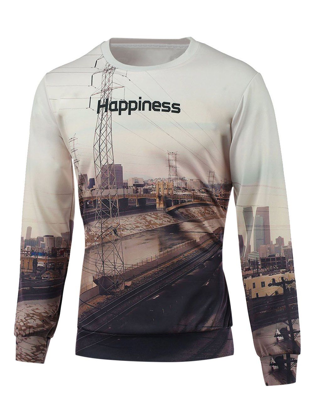 

Crew Neck Long Sleeve 3D Printed Sweatshirt, Off-white