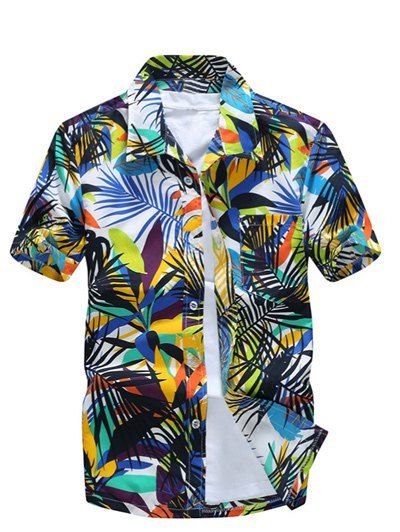 

All Over Leaves Print Casual Hawaiian Shirt, Green