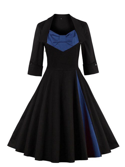 

Bowknot Panel Flare Rockabilly Swing Dress, Purplish blue