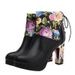 Floral Print Chunky Heel Ankle Boots -  