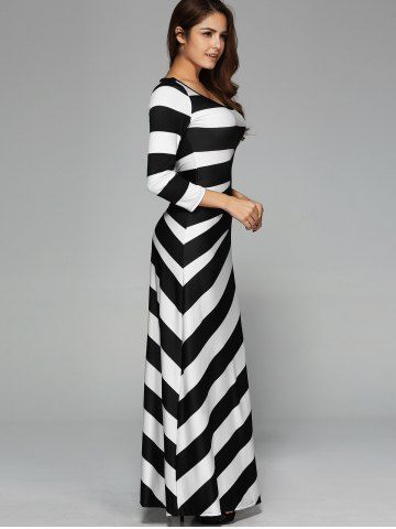 Maxi vestido de festa com mangas listradas