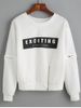 Letter Applique Zipper Design Pullover Sweatshirt -  
