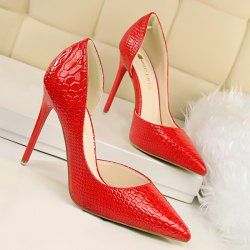 Patent Leather Embossing Stiletto Heel Pumps