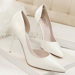 Patent Leather Embossing Stiletto Heel Pumps
