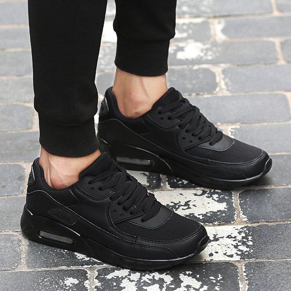 

Splicing Breathable Lace-Up Athletic Shoes, Black