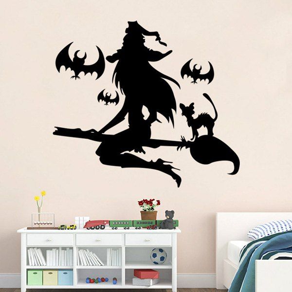 

Removable Witch Pattern Halloween Wall Sticker, Black