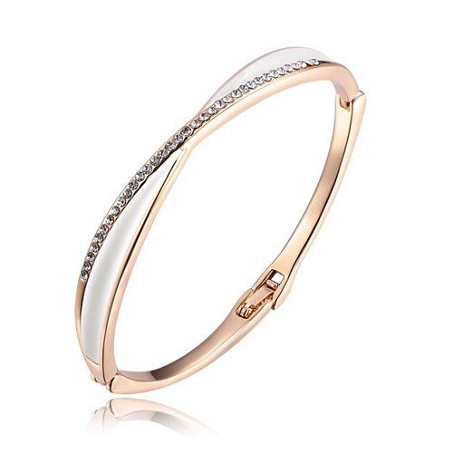 

Enamel Rhinestone Cross Bangle Bracelet, Rose gold